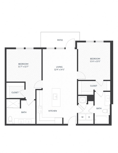 Floor plan for 2 beds, 2 baths, 1110 sqft